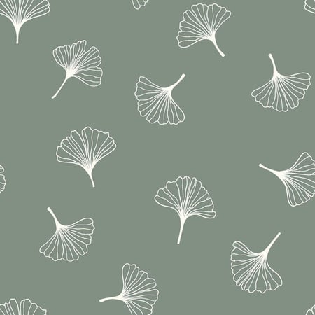 Tissu Popeline de Coton Ginkgo sur fond Vert sauge