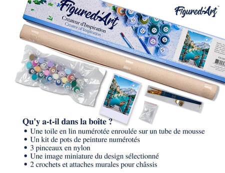 Peinture par Numéro Figured'Art - Barque sur un Lac de Montagne - Kit de Loisir Créatif DIY Numéro d'Art Complet - 40x50cm sans châssis en bois