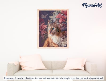 Peinture par Numéro Figured'Art - Chat fleurs et papillon - Kit de Loisir Créatif DIY Numéro d'Art Complet - 40x50cm sans châssis en bois