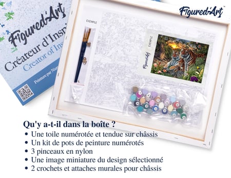 Peinture par Numéro Figured'Art avec Cadre - Famille de Tigre - Kit de Loisir Créatif DIY Numéro d'Art Complet - 40x50cm toile tendue sur châssis