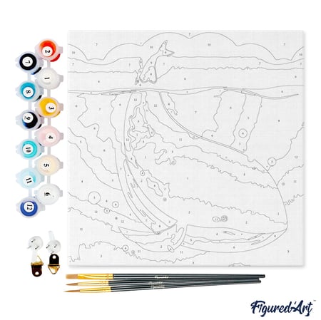 Mini Peinture par Numéro Figured'Art 20x20cm avec cadre Baleine Bleue - Petit Format