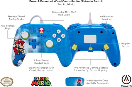 Manette filaire optimisée pour Nintendo Switch - Mario Woo-Ho!