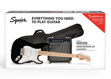 Squier Sonic® Stratocaster® - Pack guitare électrique + amplificateur Squier Frontman 10G + accessoires - Noir