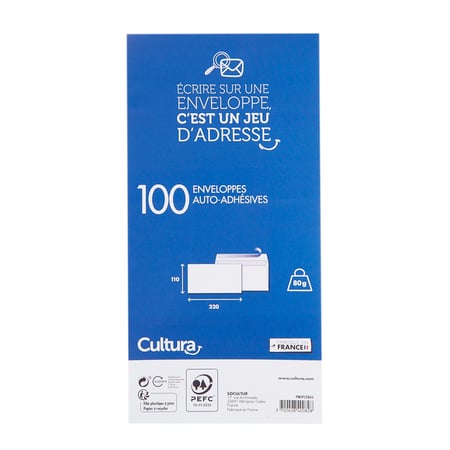 100 enveloppes adhésives blanches - 114x162mm - 80g/m² - Cultura