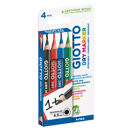 Lot de 4 crayons effaçables - Giotto - Coloris assortis - Dry Marker