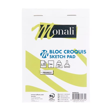 Bloc croquis Monali - A6 - 90g/m2 - 80 feuilles