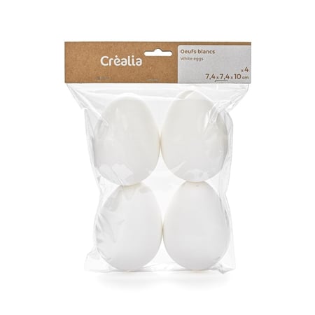 Lot de 4 œufs de Pâques en plastique blanc- 7,4x7,4x10 cm - Créalia