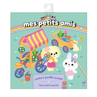 Mes petits amis - Cartes à gratter pastel Mon petit marché - pochette avec accessoires
