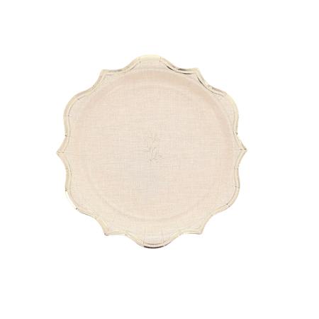 Lot de 8 petites assiettes Artyfêtes - Feuillages effet lin et or - Carton - Ø 18 cm