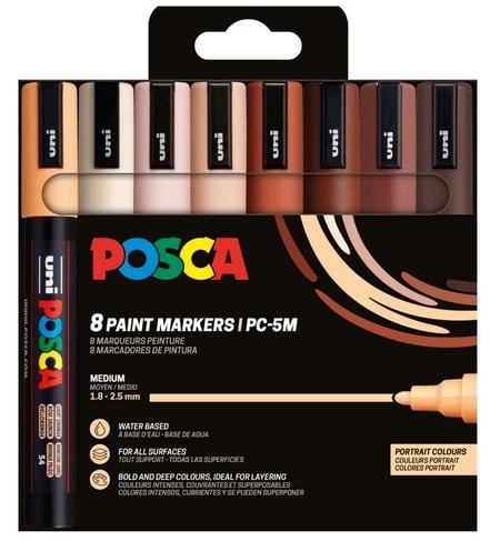 Lot de 8 marqueurs Posca - Pointe conique moyenne - Couleurs portrait - PC5M