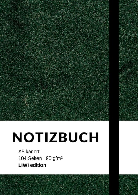 Notizbuch A5 kariert - 100 Seiten 90g/m² - Soft Cover grün - FSC Papier : Notebook A5 kariert ohne Rand