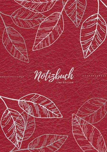 Notizbuch Tagebuch A5 liniert - 100 Seiten 90g/m² - Soft Cover - Silberne Blätter auf rot - FSC Papier : Notebook - Diary - A5 - Paperback