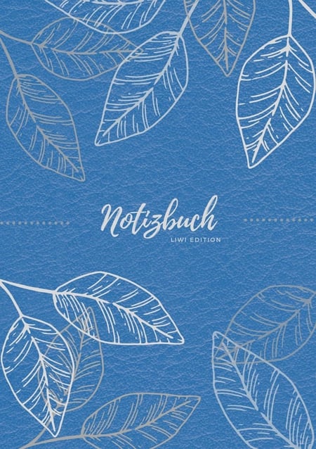 Notizbuch Tagebuch A5 liniert - 100 Seiten 90g/m² - Soft Cover - Silberne Blätter auf blau - FSC Papier : Notebook - Diary - A5 - Paperback