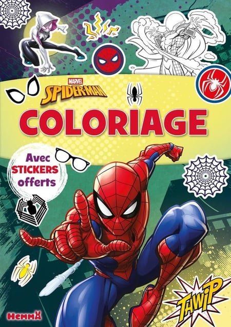 Marvel Spider-Man - Coloriage avec stickers offerts (Spider-Man fond vert)