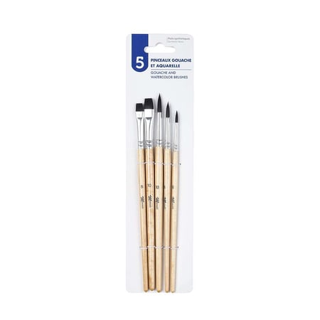 Lot de 5 pinceaux Monali - Gouache/aquarelle - Poils synthétiques