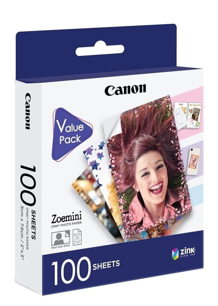 Lot de 100 papier photo Canon Zoemini - 5 x 7,6 cm