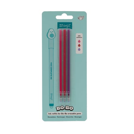 Lot de 3 recharges pour stylo effaçable Mr Wonderful - Bo-Bo - Rose, marron et violet 