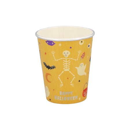 Lot de 8 gobelets Artyfêtes - Halloween sortilèges sucrés - Carton - Orange, noir et or - 255 ml