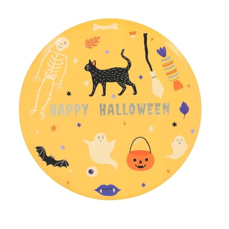 Lot de 8 assiettes Artyfêtes - Halloween Sortilèges sucrés - Carton - Orange, noir et or - Ǿ 23 cm