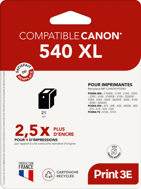 1 Cartouche d'encre Print3E - compatible Canon PG-540 XL - Noir