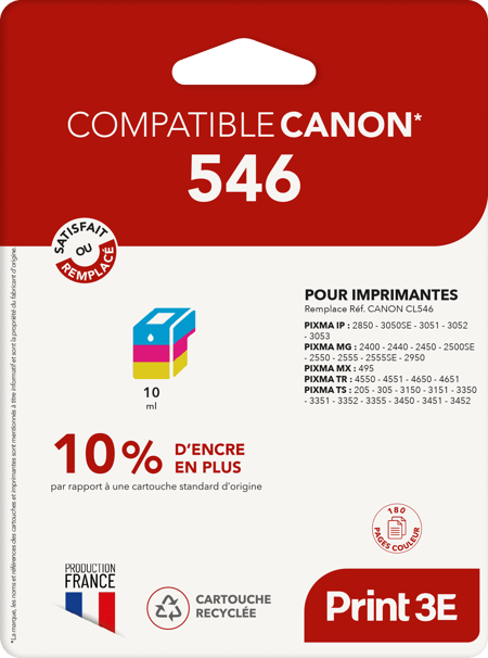 1 Cartouche d'encre Print3E - compatible Canon CL-546 - Couleur