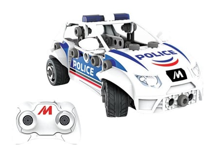 Meccano Junior, Voiture de police radiocommandée avec coffre fonctionnel et  vrais outils, Kit de construction de petit véhicule