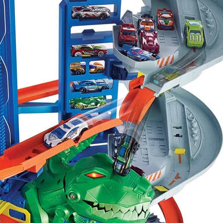 Hot Wheels City Un Dino au Garage, coffret de jeu pour petites voitures à  connecter avec circuit et pistes, jouet pour enfant, GBF91