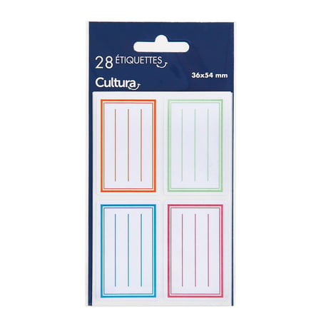 Lot de 28 étiquettes lignées autocollantes 36 x 54 mm - Cultura