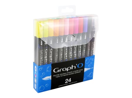 Graph'O - Feutre pinceau Double pointe - Couleurs Basiques - 24 feutres -  Feutres et crayons aquarelle - Creavea