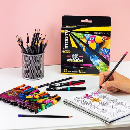 Coffret de dessin Bic - Kit Artistes - 24 crayons de couleur + 12 feutres -  Dessiner - Colorier - Peindre