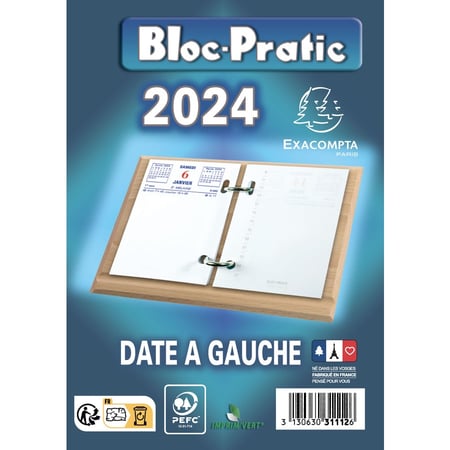 Calendrier Bloc-pratic 2024 Exacompta - Date à gauche - 8,2 x 12 cm -  Agendas Civil - Agendas - Calendriers