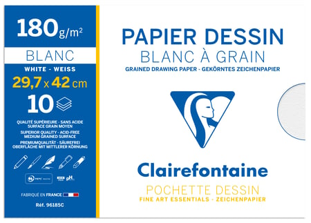 CANSON C à Grain - Pochette 10 feuilles de papier dessin blanc A3 -  180g/m²
