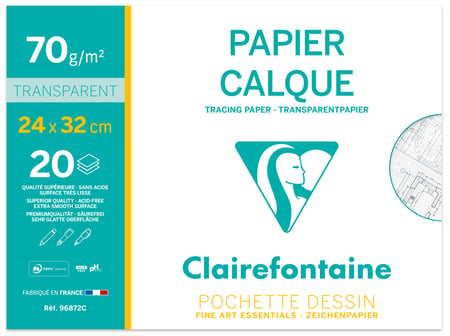Pochette Dessin Papier Calque Supérieur - 24x32cm - 20 feuilles - 70/75g