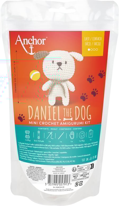 Anchor – Mini Kit Amigurumi Tyson Le Tigre | Tout Le Nécéssaire à La Réalisation Inclus | Kit Crochet Facile | 9 Cm – Idéal Débutants & Cadeau Créatif - Ref A28C01‑XS