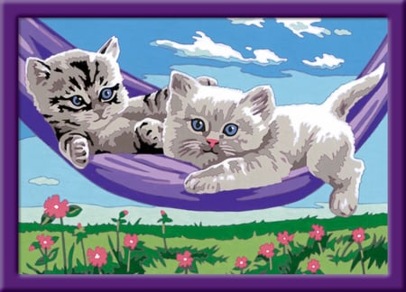 Numéro d'Art - 18x24cm - Cheval et chatons, Peinture - Numéro d'art, Loisirs créatifs, Produits