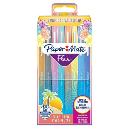 Lot de 16 stylos-feutres Paper Mate - Flair - Tropical - Pointe moyenne
