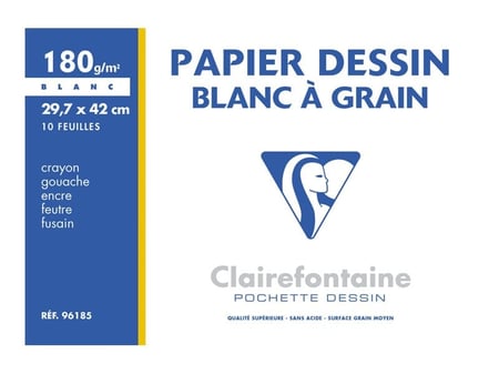 Pochette Papier Dessin à Grain blanc - A3 - 10 feuilles - 180g