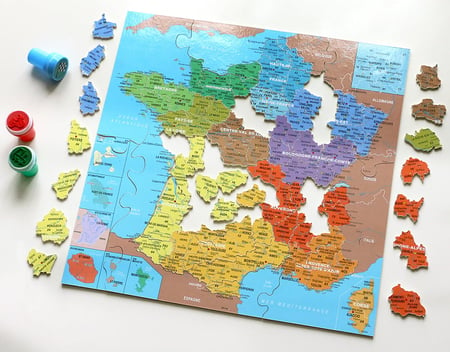 Puzzle Carte de France en bois. Vente jouet enfant fabrication