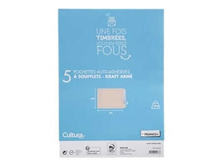 5 Pochettes en kraft armé à soufflet adhésives - 229x324mm - 130g/m² - Cultura