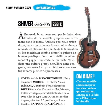 Shiver - Guitare GES 105 Jazz Tobacco - Toutes les guitares