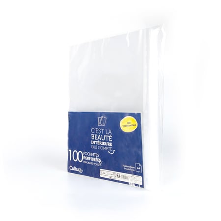 Etui carton de 100 pochettes perforées polypropylène lisse haute résistance  9/100e - A4 - Cristal - Papeterie Michel