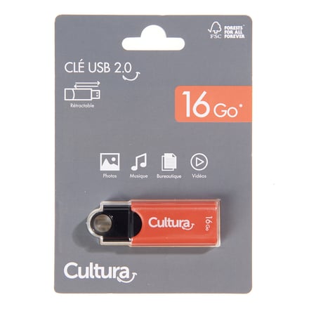 Clé USB 2.0 - rétractable - 16 Go - Cultura - Clé USB - Disques