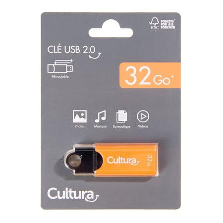 Clé USB 2.0 - rétractable - 32 Go - Cultura - Clé USB - Disques