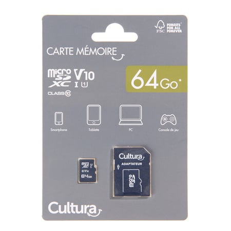 Carte Micro SD SDXC 64 GO Classe 10 UHS 1 + Adaptateur Pour