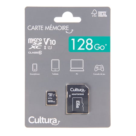 Carte mémoire micro SDXC - U1 / V10 - 128 Go - Cultura - Cartes mémoires -  Disques dur et périphériques de stockage - Matériel Informatique High Tech