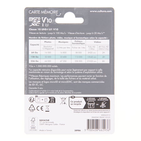 Zatec Carte mémoire micro SD 128Go Originale Classe 10