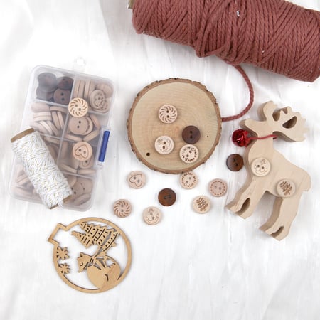 Lot De 80 Boutons En Bois Gravés "Handmade With Love" - Pour Couture, Déco, Créations Artisanales (15 Mm Et 20 Mm)