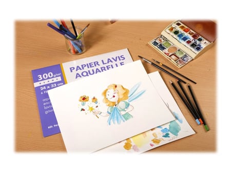 Papier aquarelle - 6 feuilles 24 x 32 cm - 300 g/m² - Clairefontaine -  Blanc - Papiers et pochettes dessin - Supports de dessin et coloriage