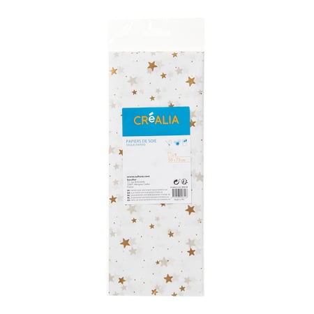 Feuille Papier de Soie Imprimé - Gold Stars on White