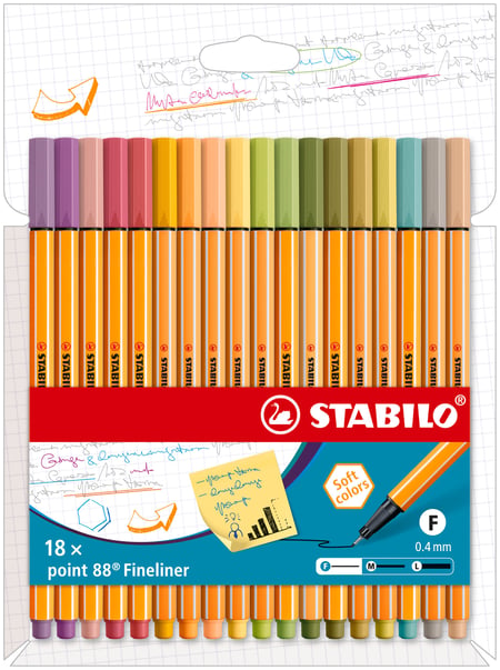 18 stylos feutres STABILO point 88 - pointe fine- coloris cocooning nature  - Stylos Feutre - Stylos